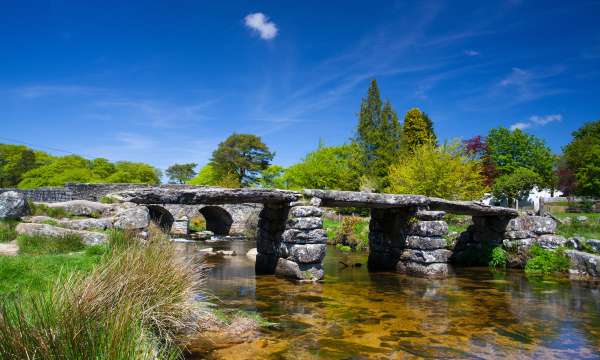 Clapper bridge at Postbridges in Dartmoor