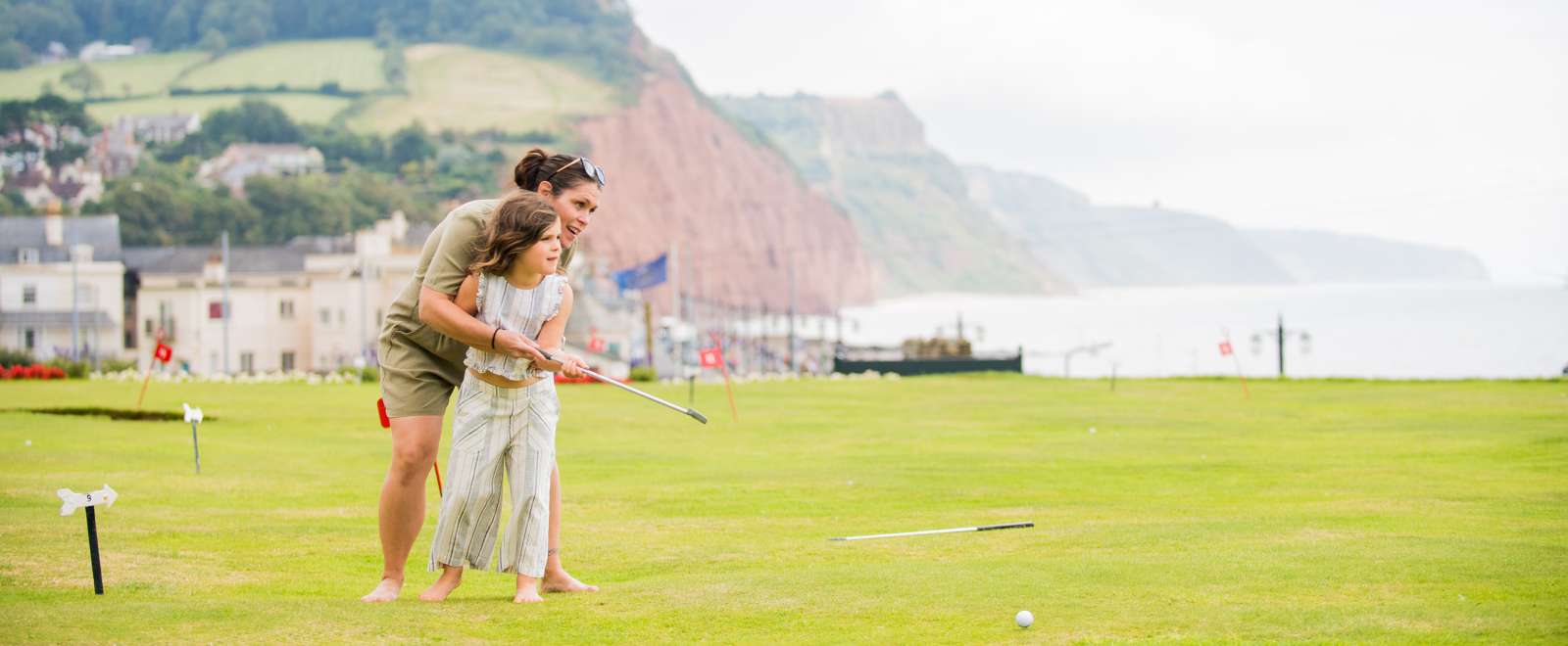 Mother and Daughter on Putting Green at Victoria Hotel Sidmouth