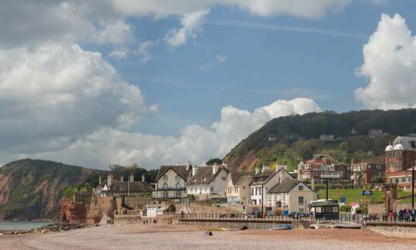 Victoria Hotel External View with Sidmouth Beach and Cliffs