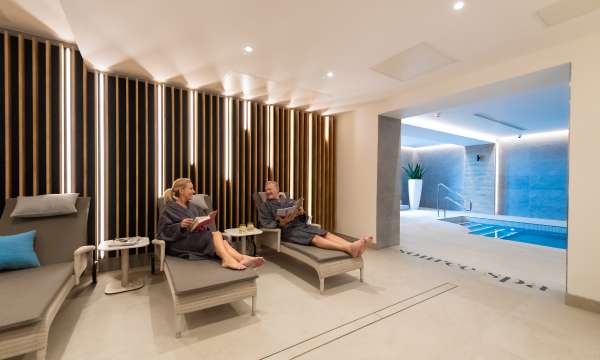 Couple looking at each other in relaxation area