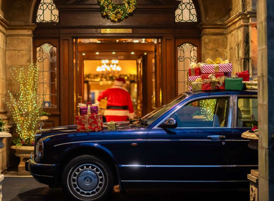 Santa Walking into Hotel